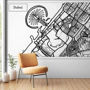 Dubai Map Black & White Wallpaper