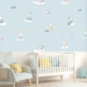 Cloudy Critter Dreams animals on clouds wallpaper with little animals sleeping on clouds