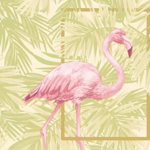 Flamingo – Gold Tropical Wallpaper