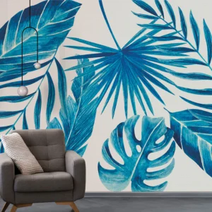 Blue Leaves Tropical Wallpaper