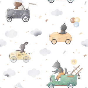 Animals and Cars wallpaper with animals driving vintage cars among clouds
