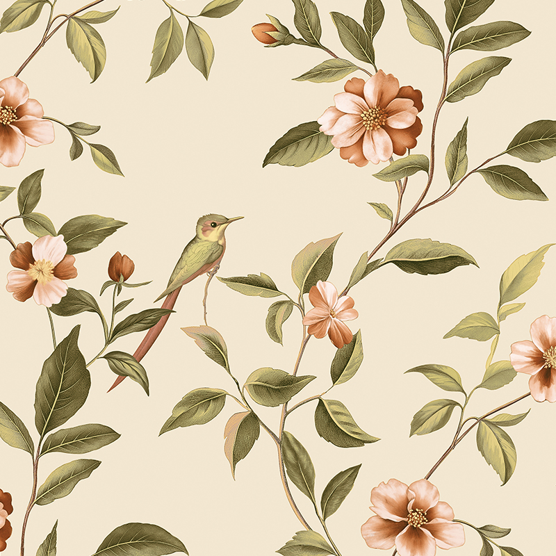 Botanical Bird Floral Wallpaper