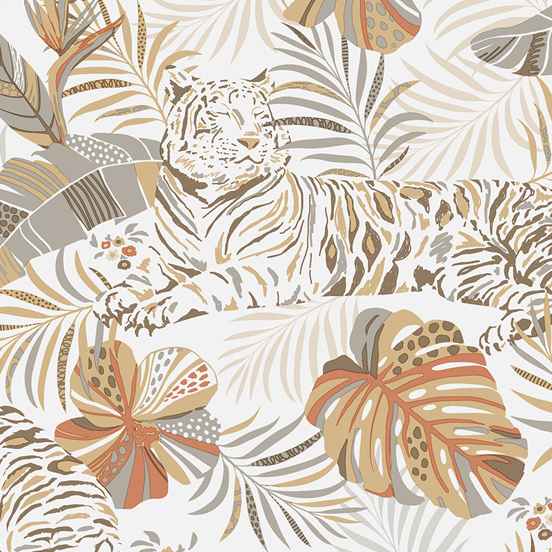 Neutral Tropical Safari Tiger Wallpaper