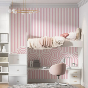 Arcade pinstripe arch wallpaper with vertical stripes flowing into scalloped arches