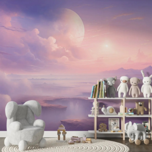 Celestial Vista alien landscape wallpaper mural with glowing moons over fantasy canyons