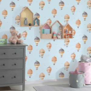Dream Balloon #2 blue balloon wallpaper with hot air balloons on light blue
