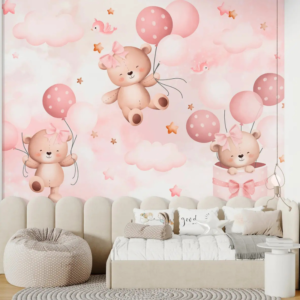 Haven bunny portrait wallpaper mural with a giant watercolor rabbit with pink ears