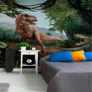 Jungle Apex T-Rex wallpaper mural with a Tyrannosaurus Rex in dense tropical jungle