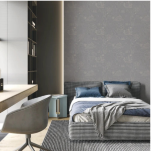 Load Venture #3 grey vintage map wallpaper in a modern bedroom