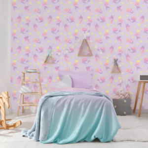 Mermaid #1 pastel mermaid wallpaper with small mermaids and yellow stars on lilac pink