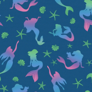 Mermaid #2 navy mermaid wallpaper with gradient mermaid silhouettes, starfish and shells
