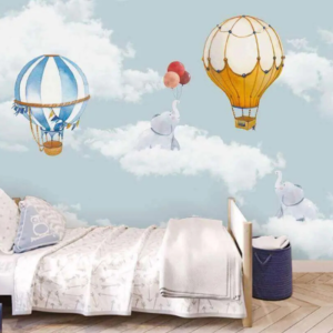 Nimbus elephant balloon wallpaper mural with elephants and hot air balloons among clouds