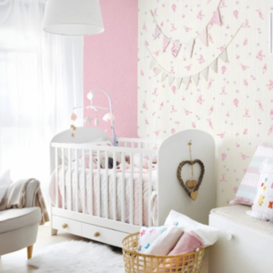 Nino #4 pink pattern kids wallpaper with a fine texture in a nursery