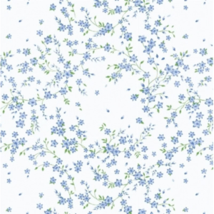 Petalvine #3 blue floral wallpaper with blue blossom clusters on a white background