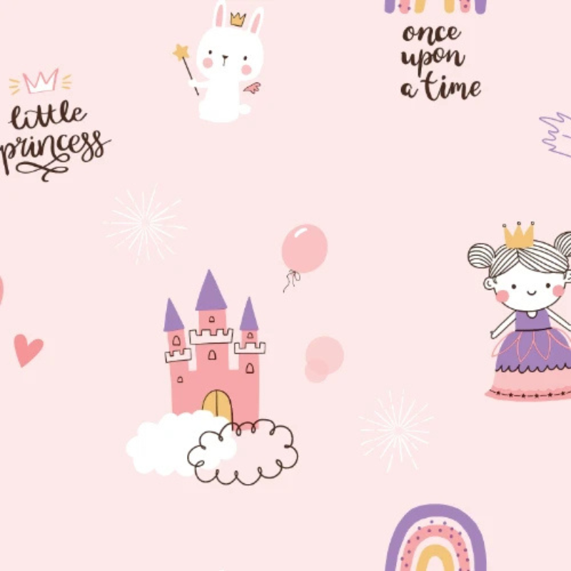 Pretty Girl #1 pink princess wallpaper with girls, castles and unicorns on a pink background – view 2